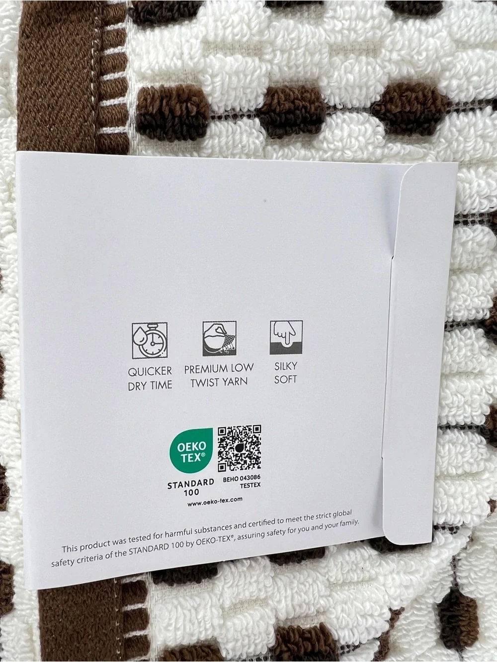 Caro Home Bath Towels White with Brown Check Quick Dry Soft Cotton 2 Pc Set NEW
